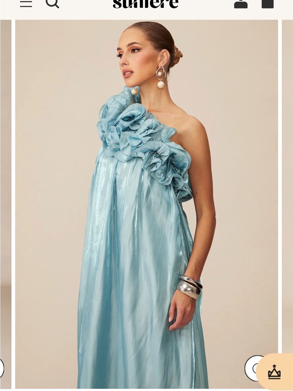 Sullère One-Shoulder Ruffle Gown in Powder Blue